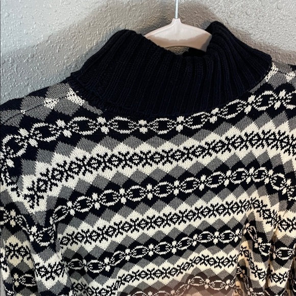 Marsh Landing Fair Isle Knit Sweater – Black & White Turtleneck Pullover Size L - Picture 8 of 12